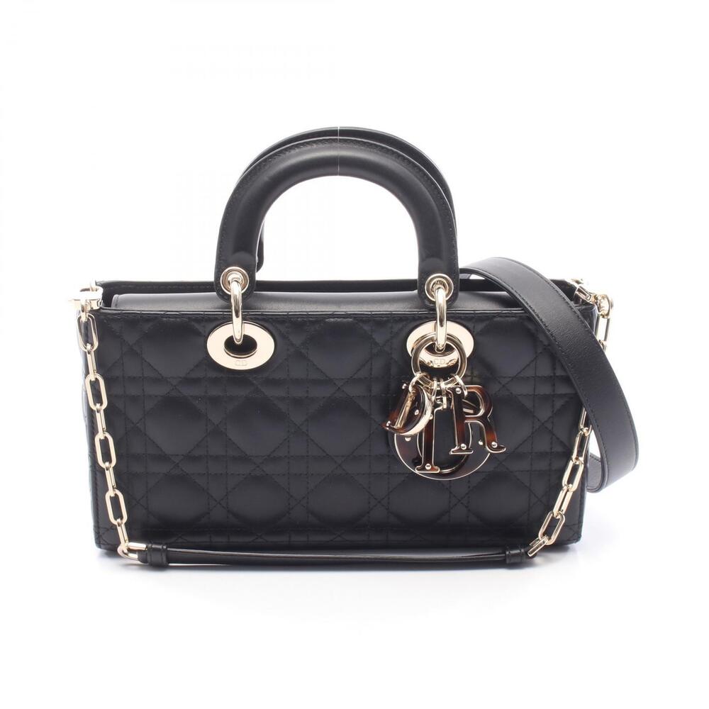Christian Dior LADY JOY Cannage Handbag Leather Black